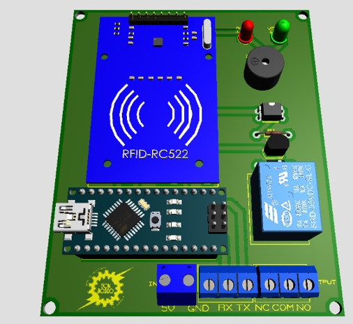 Placa PCB diseñada e impresa en 3D para la cerradura NFC